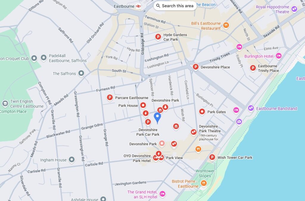 Map of Devonshire Park in Eastbourne